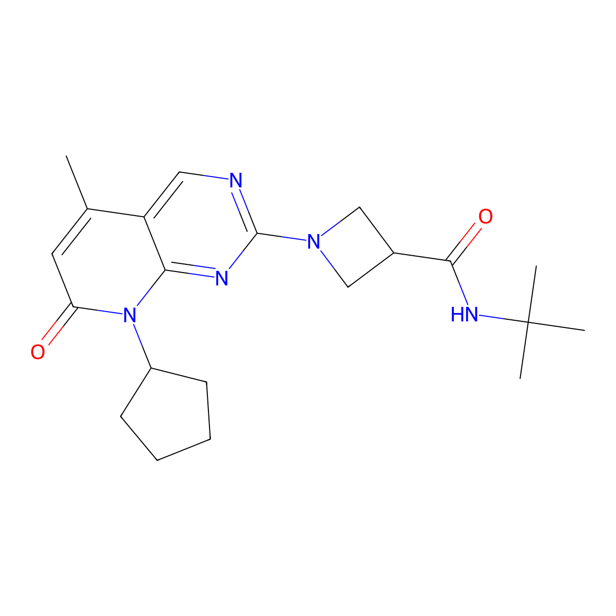 N-tert-butyl-1-{8-cyclopentyl-5-methyl-7-oxo-7H,8H-pyrido[2,3-d]pyrimidin-2-yl}azetidine-3-carboxamide molecular structure, CAS 2877664-85-0