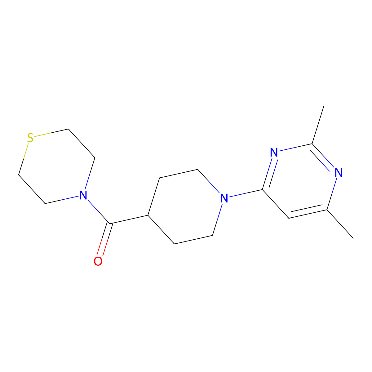 4-[1-(2,6-Dimethylpyrimidin-4-yl)piperidine-4-carbonyl]thiomorpholine molecular structure, CAS 2877664-86-1
