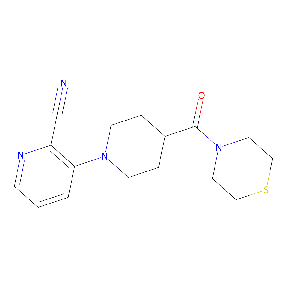 3-[4-(Thiomorpholine-4-carbonyl)piperidin-1-yl]pyridine-2-carbonitrile molecular structure, CAS 2877664-89-4