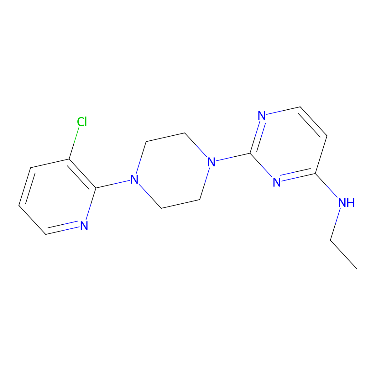2-[4-(3-chloropyridin-2-yl)piperazin-1-yl]-N-ethylpyrimidin-4-amine molecular structure, CAS 2877665-83-1