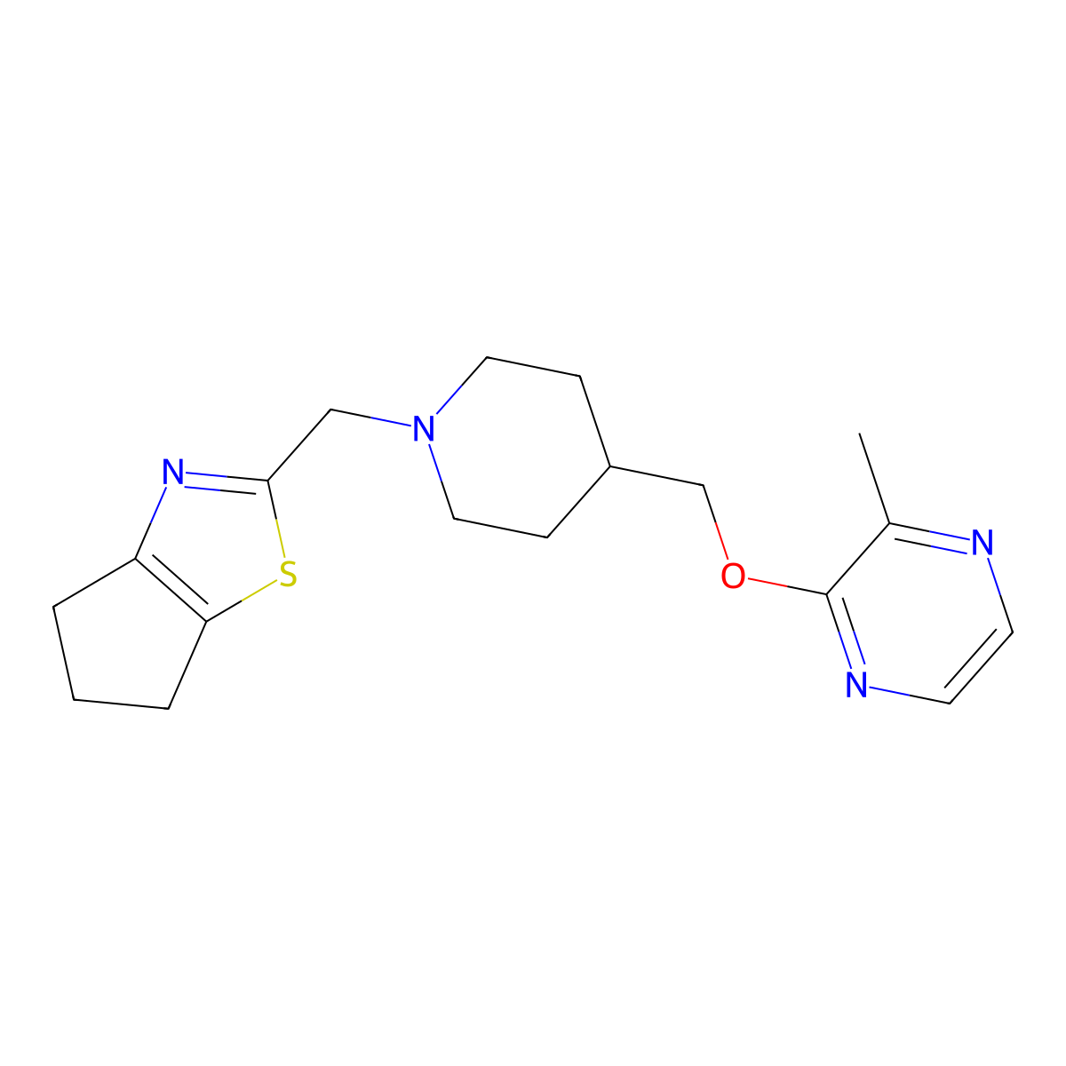 2-{[1-({4H,5H,6H-cyclopenta[d][1,3]thiazol-2-yl}methyl)piperidin-4-yl]methoxy}-3-methylpyrazine molecular structure, CAS 2877665-84-2