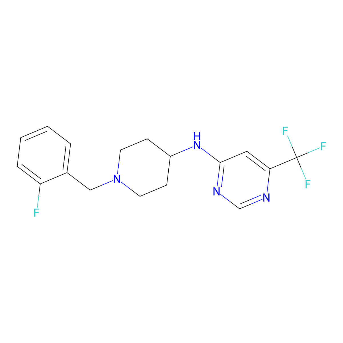 N-{1-[(2-fluorophenyl)methyl]piperidin-4-yl}-6-(trifluoromethyl)pyrimidin-4-amine molecular structure, CAS 2877665-91-1