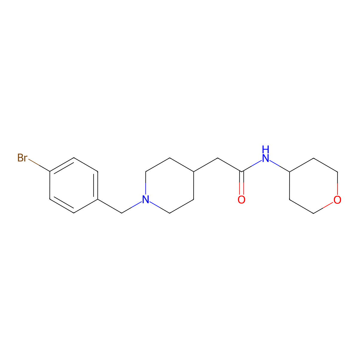 2-{1-[(4-bromophenyl)methyl]piperidin-4-yl}-N-(oxan-4-yl)acetamide molecular structure, CAS 2877665-92-2