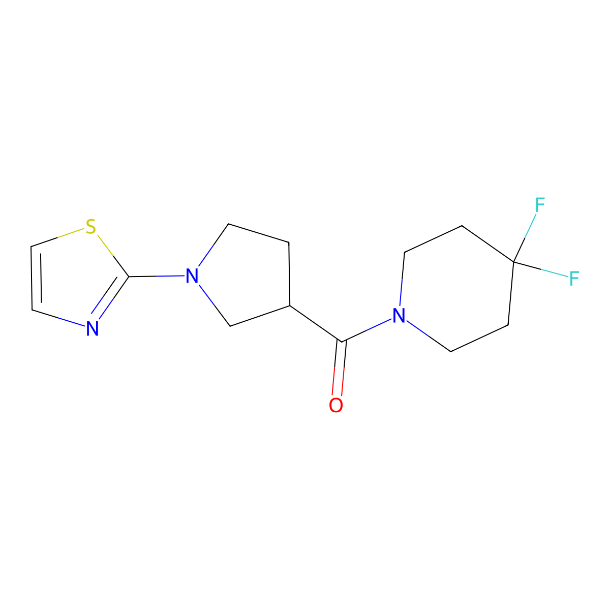 4,4-Difluoro-1-[1-(1,3-thiazol-2-yl)pyrrolidine-3-carbonyl]piperidine molecular structure, CAS 2877665-97-7