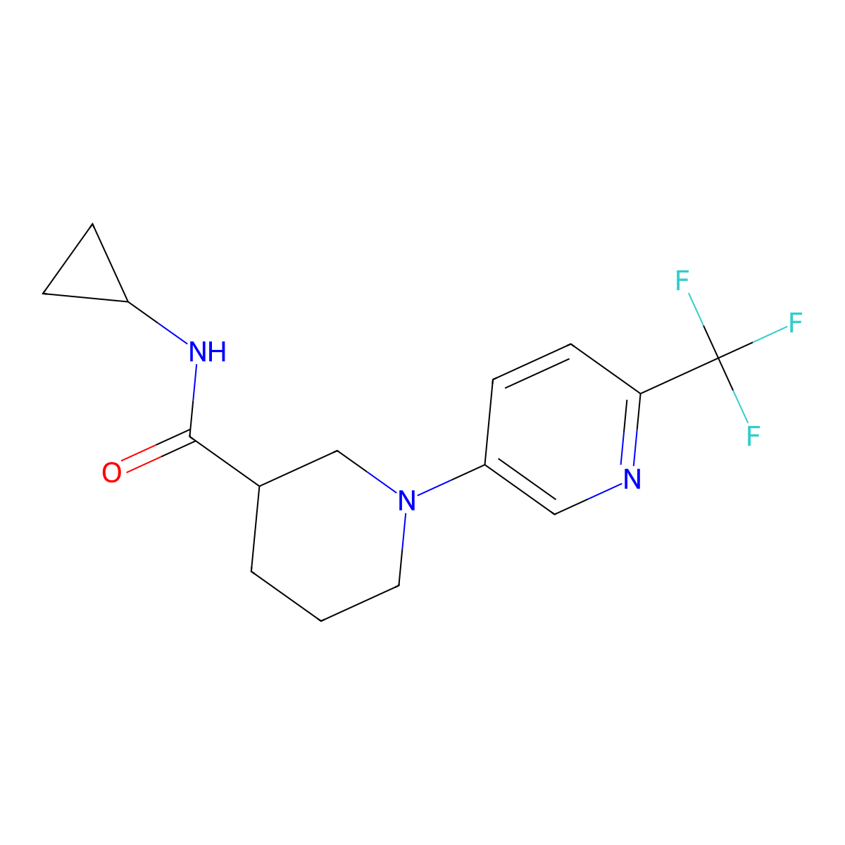 N-cyclopropyl-1-[6-(trifluoromethyl)pyridin-3-yl]piperidine-3-carboxamide molecular structure, CAS 2877666-00-5