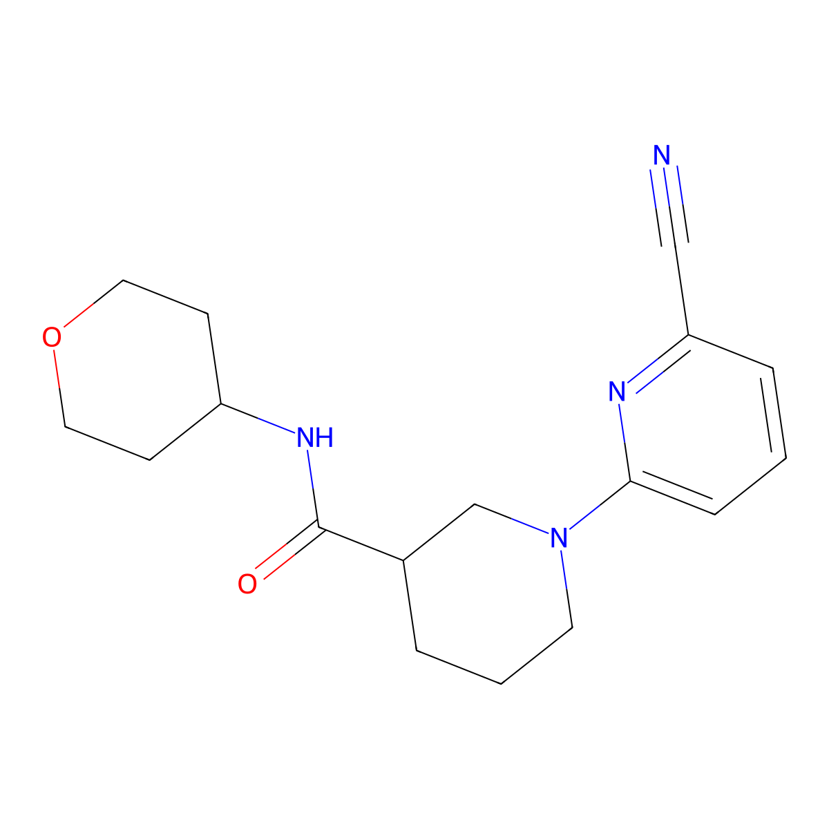 1-(6-cyanopyridin-2-yl)-N-(oxan-4-yl)piperidine-3-carboxamide molecular structure, CAS 2877666-01-6