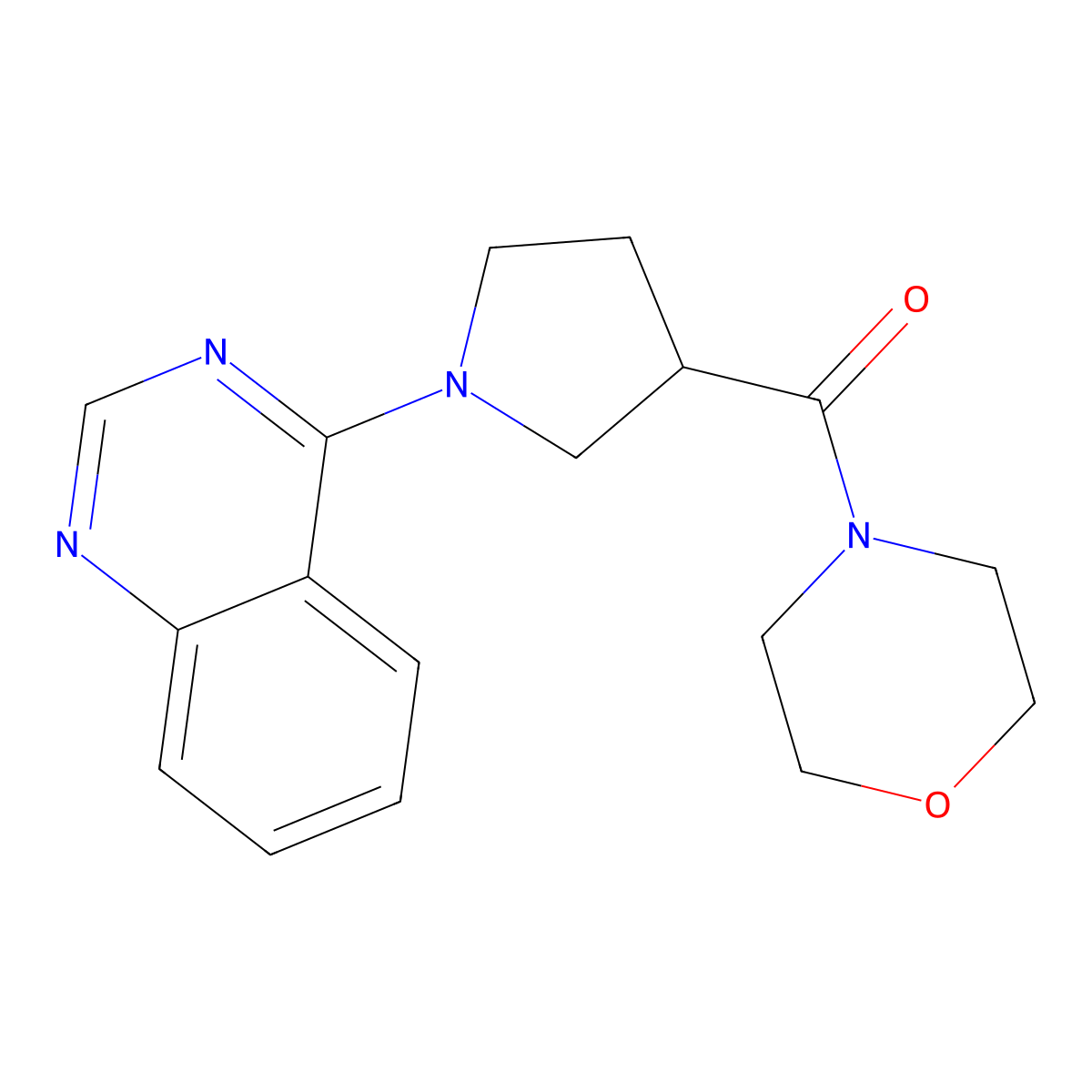 4-[3-(Morpholine-4-carbonyl)pyrrolidin-1-yl]quinazoline molecular structure, CAS 2877666-02-7