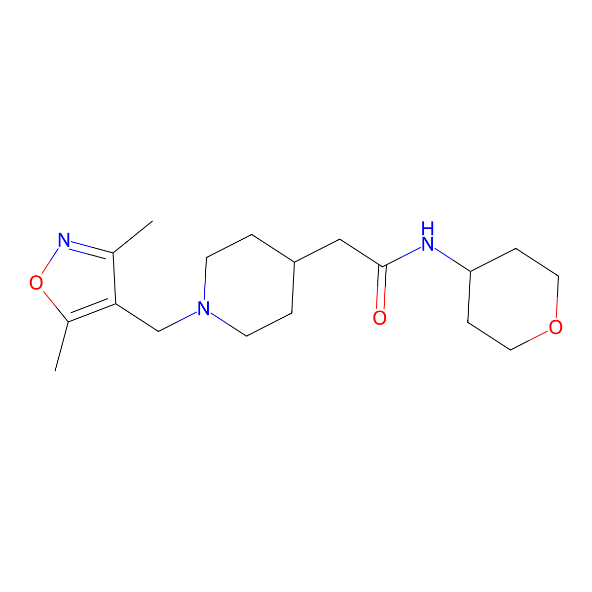 2-{1-[(3,5-dimethyl-1,2-oxazol-4-yl)methyl]piperidin-4-yl}-N-(oxan-4-yl)acetamide molecular structure, CAS 2877666-10-7