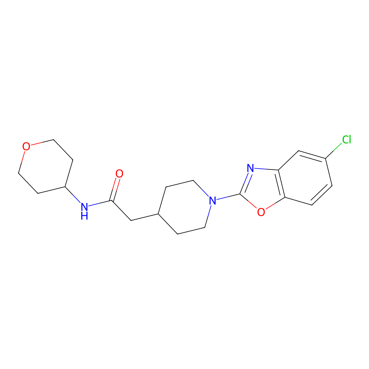2-[1-(5-chloro-1,3-benzoxazol-2-yl)piperidin-4-yl]-N-(oxan-4-yl)acetamide molecular structure, CAS 2877666-18-5