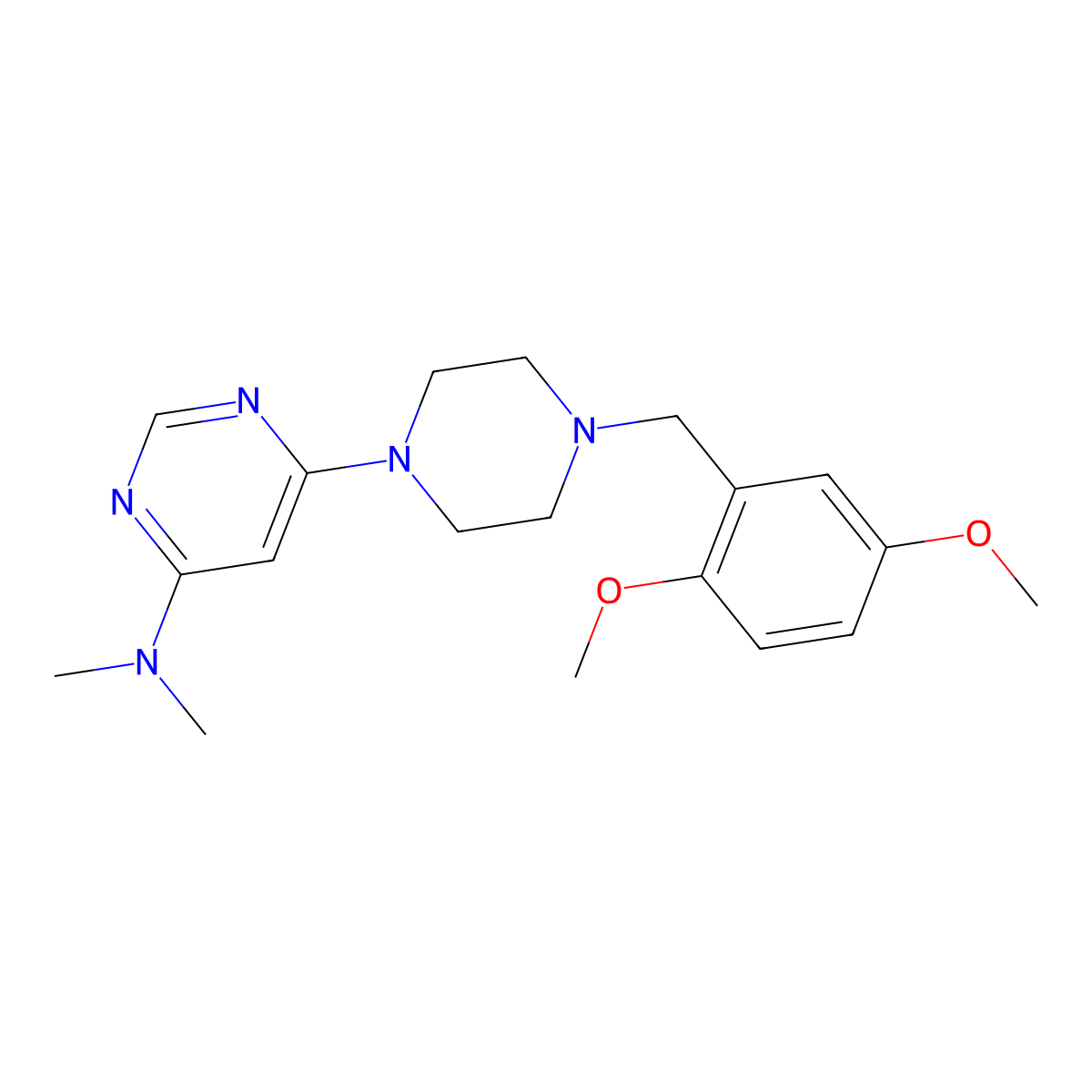 6-{4-[(2,5-dimethoxyphenyl)methyl]piperazin-1-yl}-N,N-dimethylpyrimidin-4-amine molecular structure, CAS 2877666-19-6