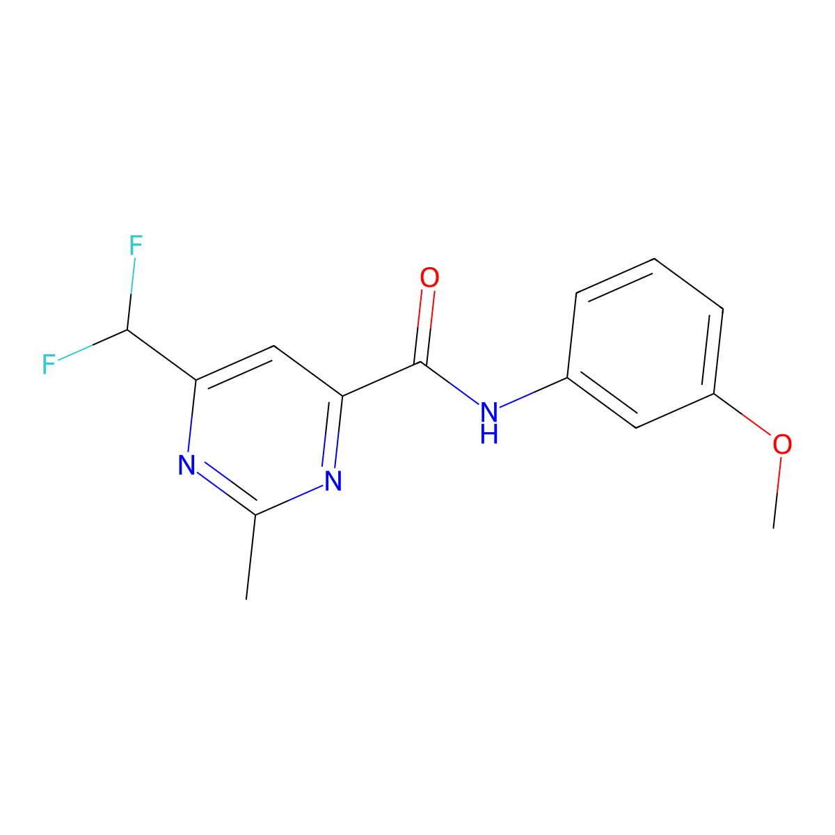 6-(difluoromethyl)-N-(3-methoxyphenyl)-2-methylpyrimidine-4-carboxamide molecular structure, CAS 2877666-20-9