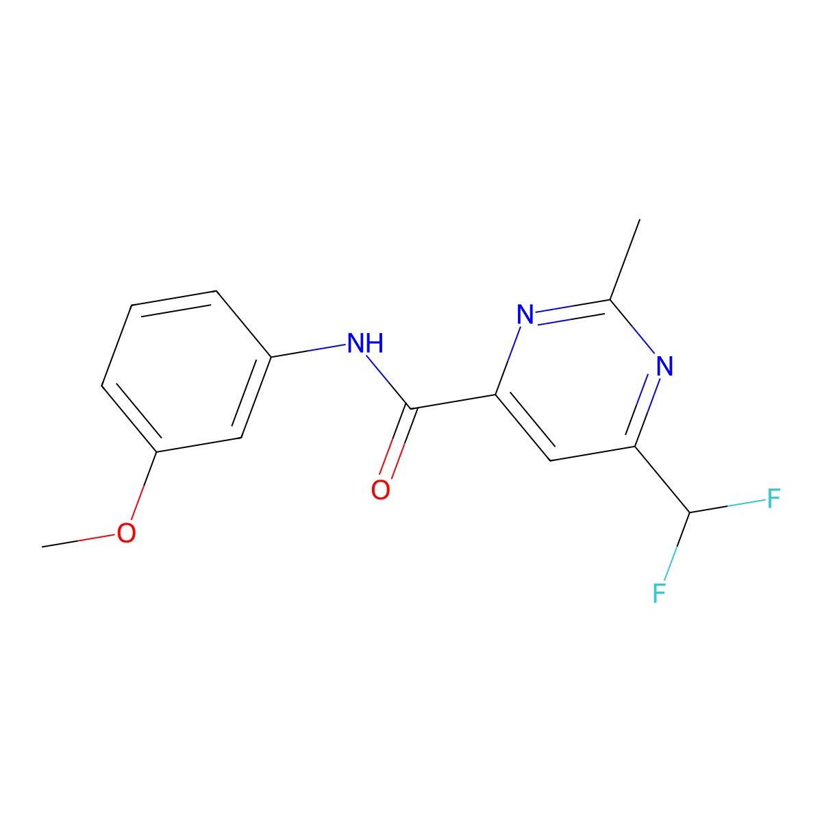 6-(difluoromethyl)-N-(3-methoxyphenyl)-2-methylpyrimidine-4-carboxamide molecular structure, CAS 2877666-20-9