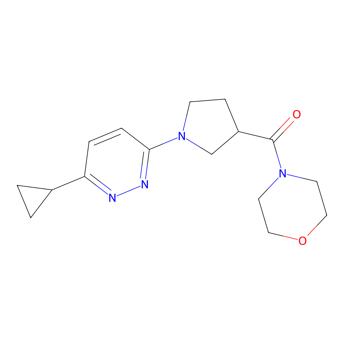4-[1-(6-Cyclopropylpyridazin-3-yl)pyrrolidine-3-carbonyl]morpholine molecular structure, CAS 2877666-26-5