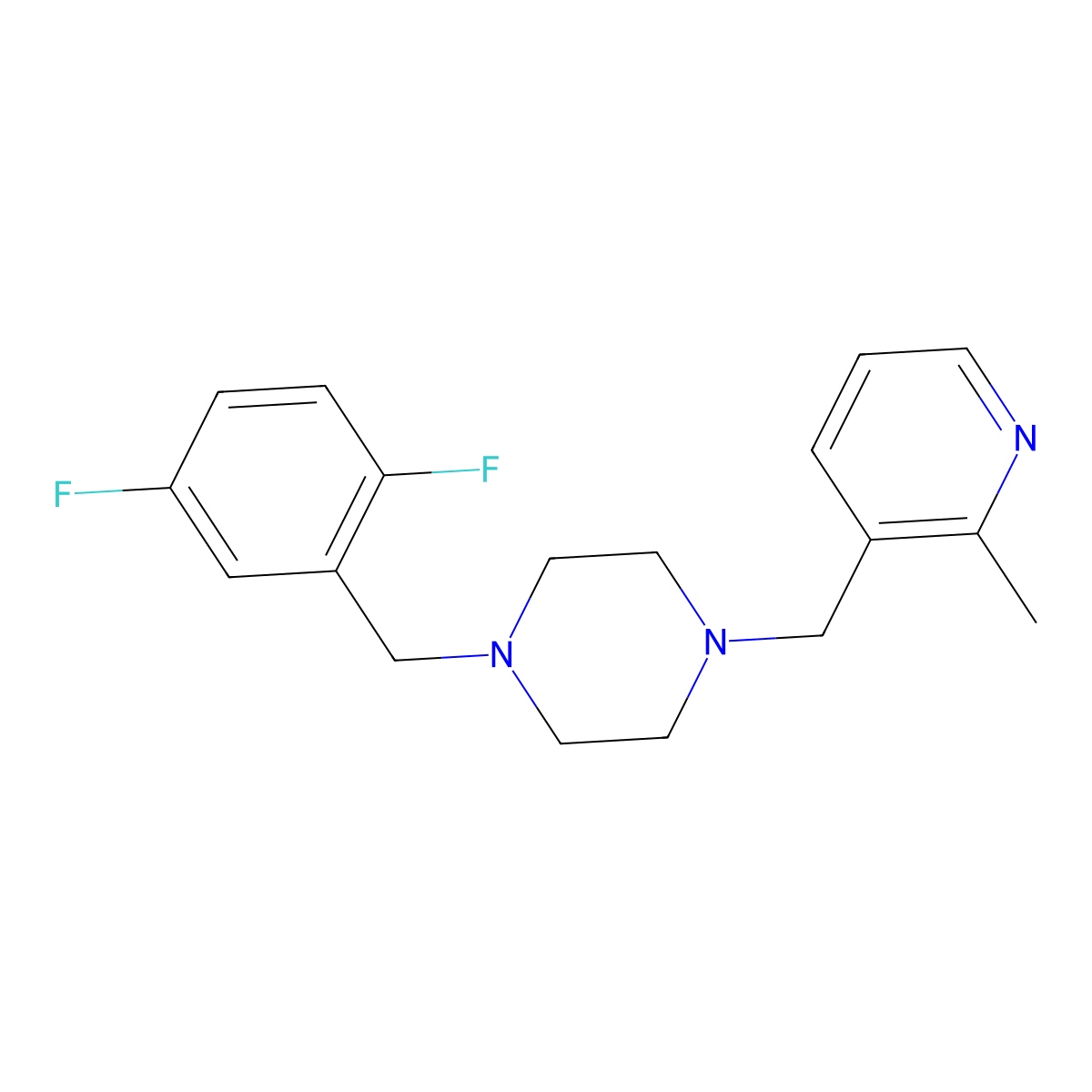 1-[(2,5-Difluorophenyl)methyl]-4-[(2-methylpyridin-3-yl)methyl]piperazine molecular structure, CAS 2877666-27-6