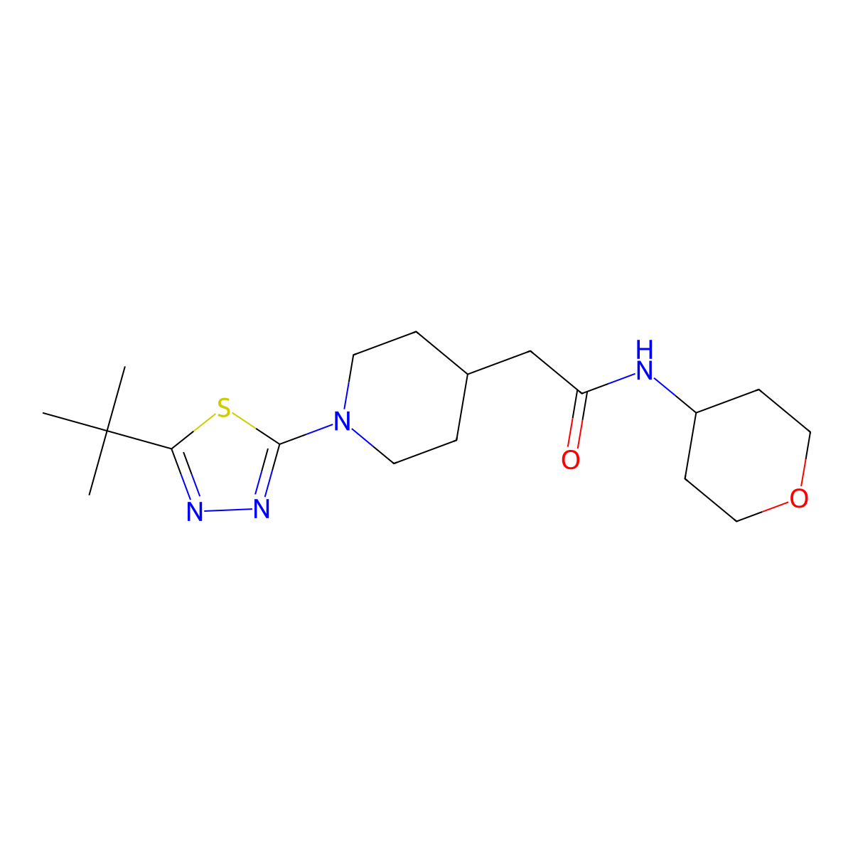 2-[1-(5-tert-butyl-1,3,4-thiadiazol-2-yl)piperidin-4-yl]-N-(oxan-4-yl)acetamide molecular structure, CAS 2877666-29-8
