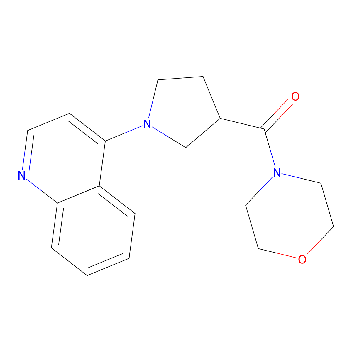4-[3-(Morpholine-4-carbonyl)pyrrolidin-1-yl]quinoline molecular structure, CAS 2877666-30-1