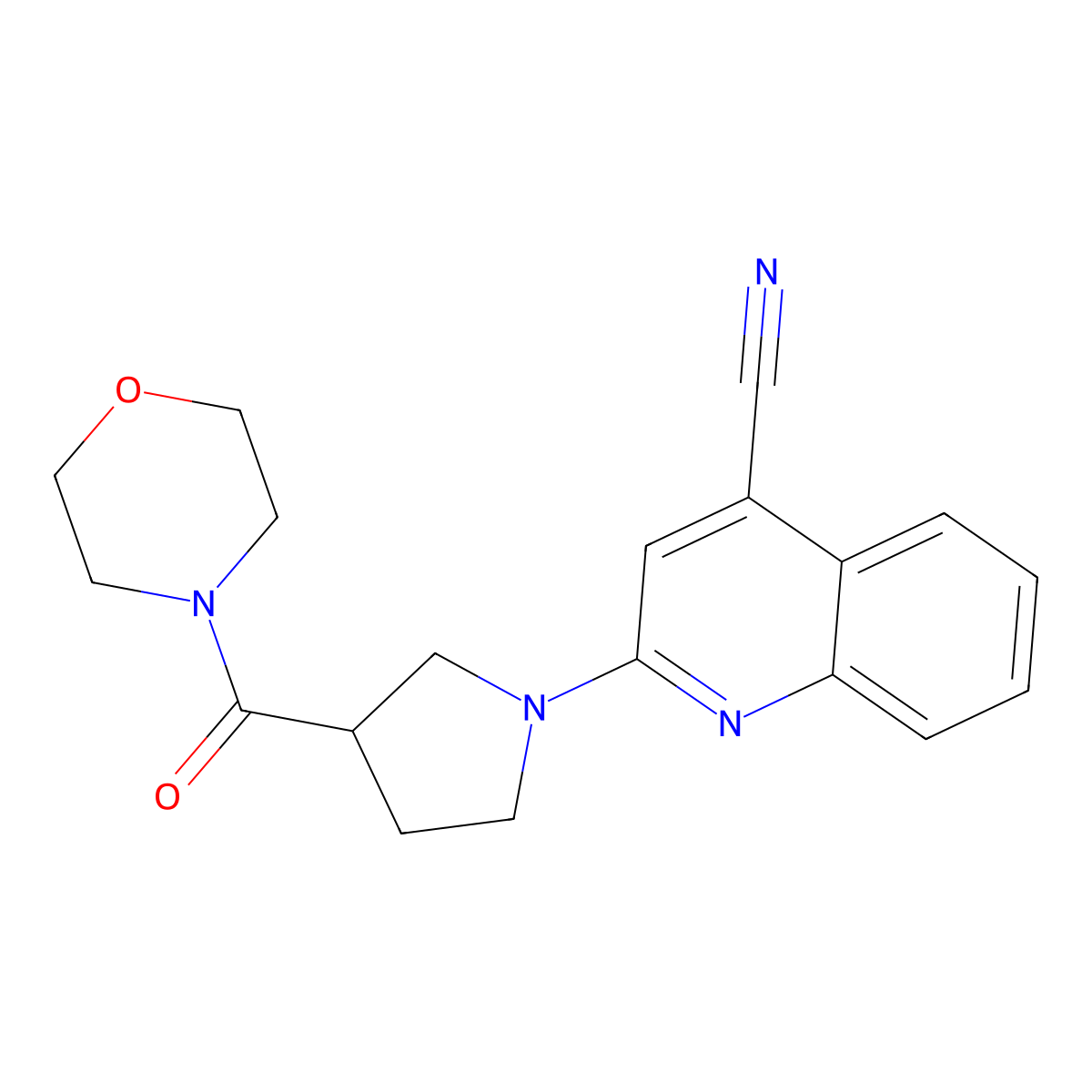 2-[3-(Morpholine-4-carbonyl)pyrrolidin-1-yl]quinoline-4-carbonitrile molecular structure, CAS 2877666-37-8