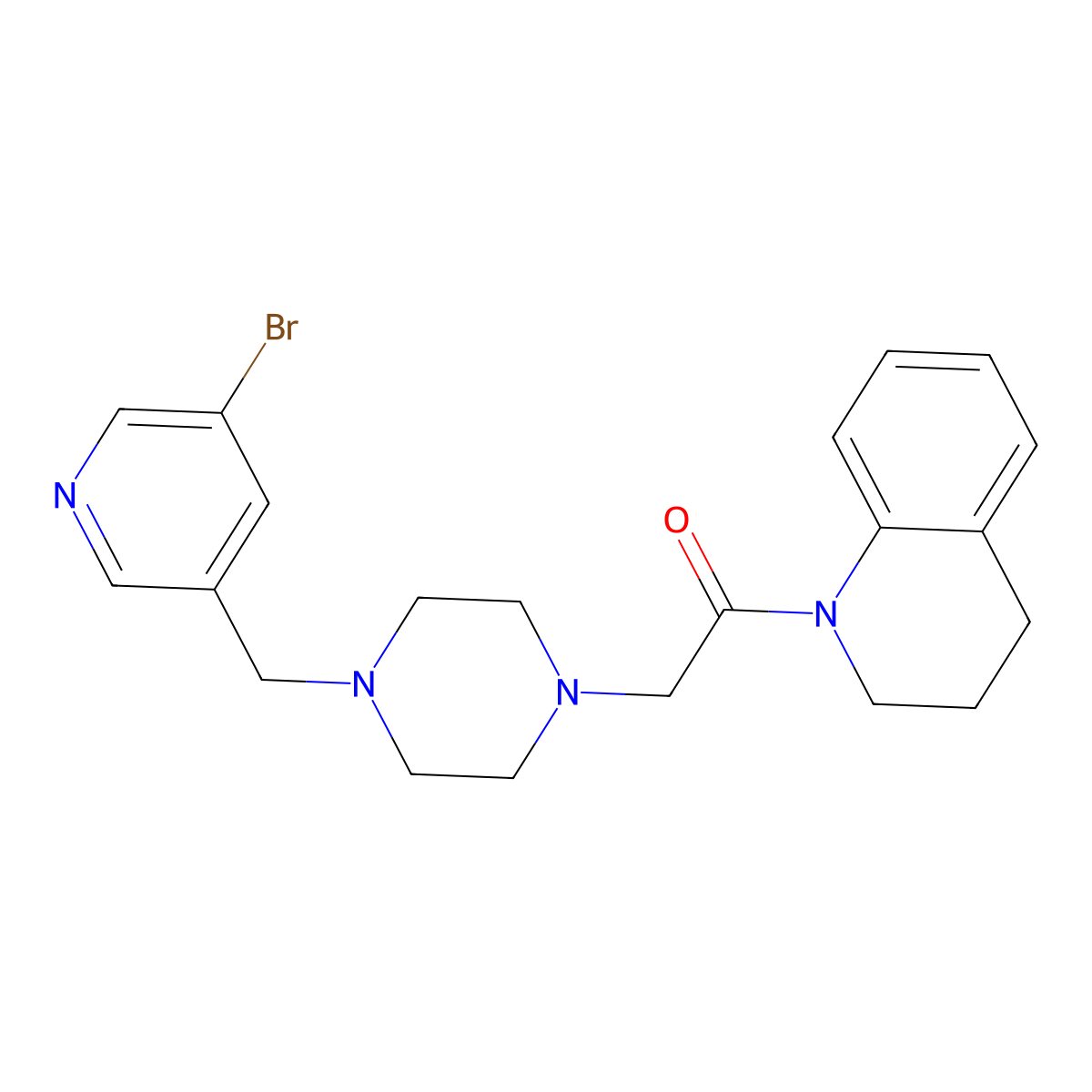 2-{4-[(5-Bromopyridin-3-yl)methyl]piperazin-1-yl}-1-(1,2,3,4-tetrahydroquinolin-1-yl)ethan-1-one molecular structure, CAS 2877666-38-9