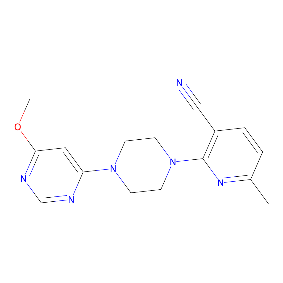 2-[4-(6-Methoxypyrimidin-4-yl)piperazin-1-yl]-6-methylpyridine-3-carbonitrile molecular structure, CAS 2877666-39-0