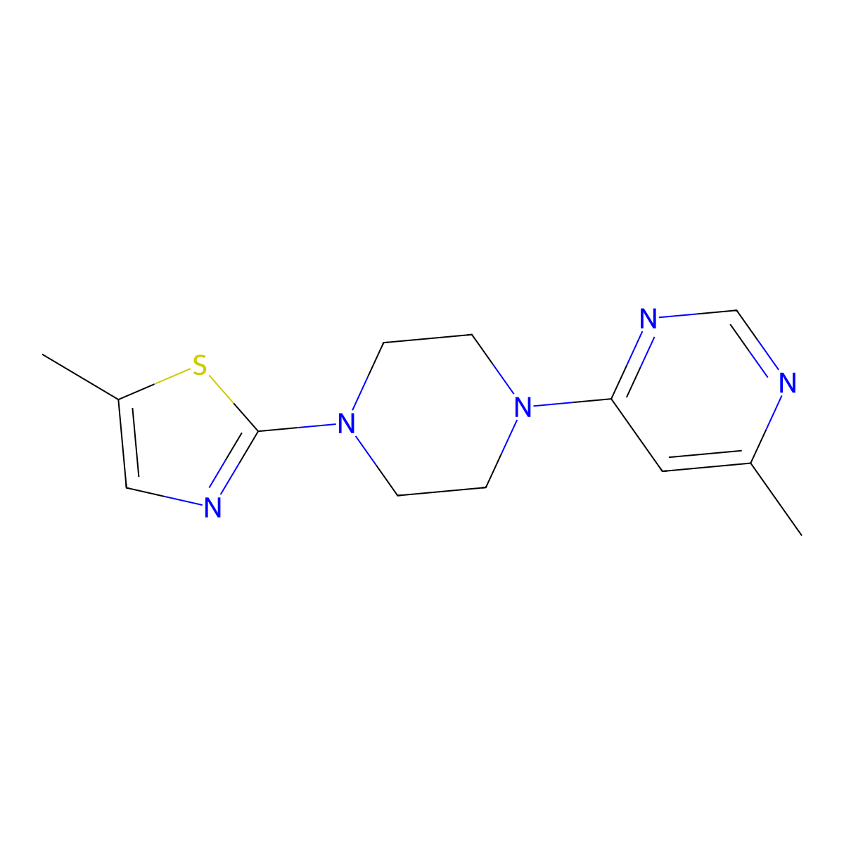 4-Methyl-6-[4-(5-methyl-1,3-thiazol-2-yl)piperazin-1-yl]pyrimidine molecular structure, CAS 2877666-41-4