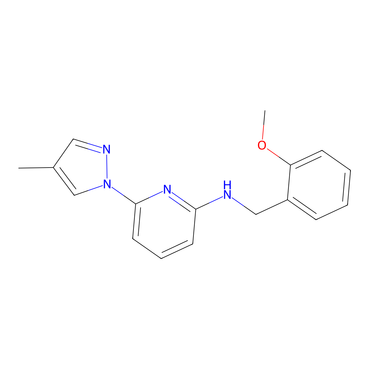N-[(2-methoxyphenyl)methyl]-6-(4-methyl-1H-pyrazol-1-yl)pyridin-2-amine molecular structure, CAS 2877666-45-8