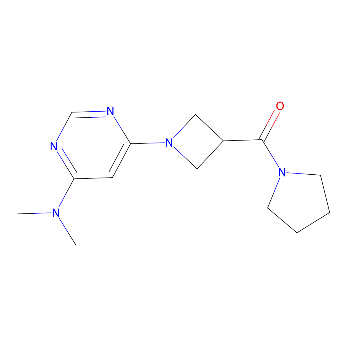 N,N-dimethyl-6-[3-(pyrrolidine-1-carbonyl)azetidin-1-yl]pyrimidin-4-amine molecular structure, CAS 2877666-51-6