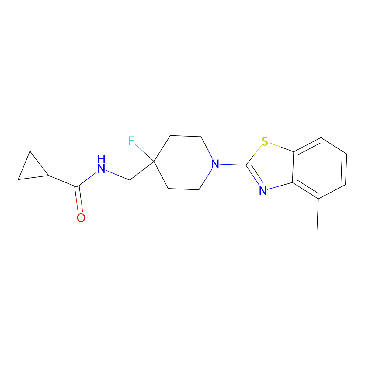 N-{[4-fluoro-1-(4-methyl-1,3-benzothiazol-2-yl)piperidin-4-yl]methyl}cyclopropanecarboxamide molecular structure, CAS 2877666-53-8