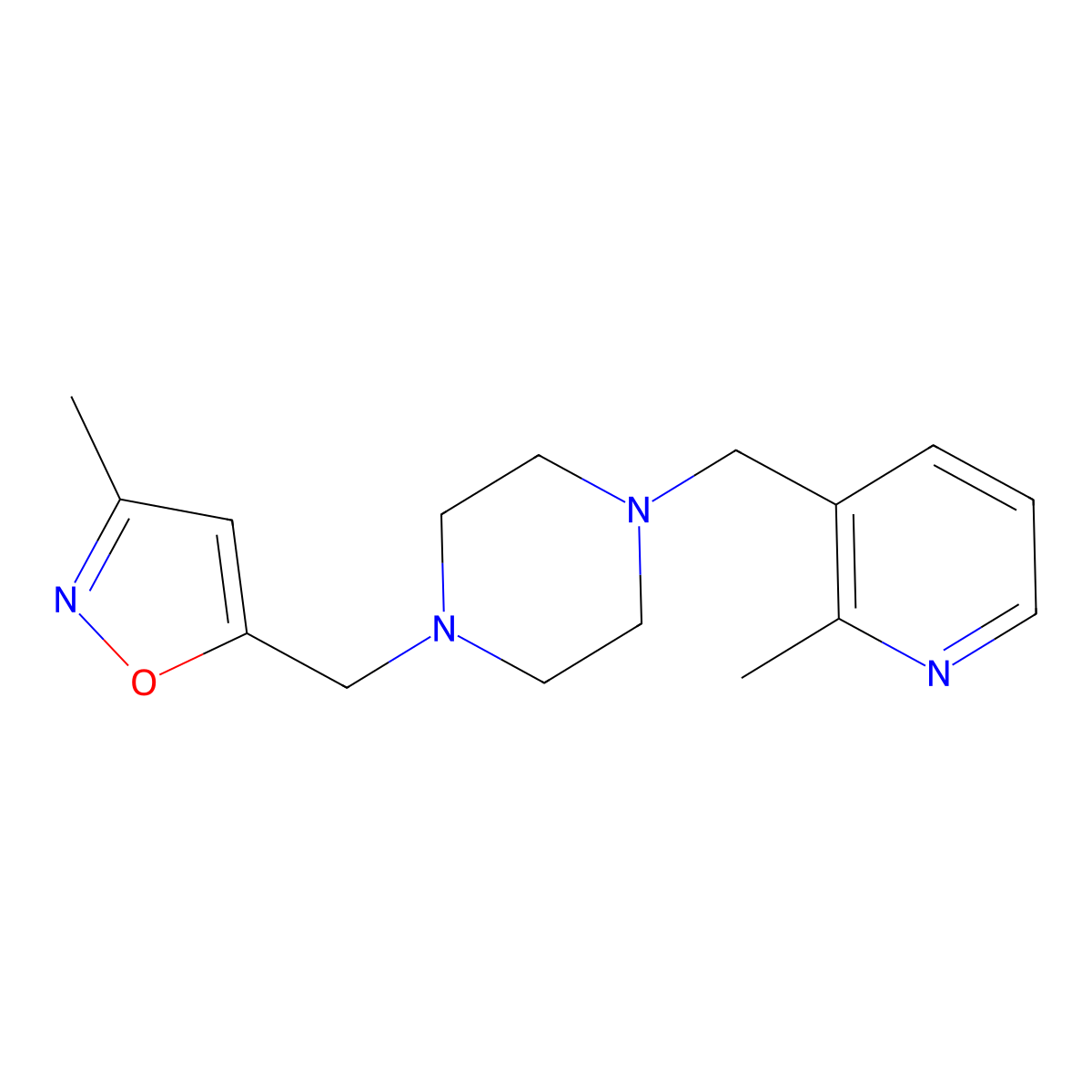 1-[(3-Methyl-1,2-oxazol-5-yl)methyl]-4-[(2-methylpyridin-3-yl)methyl]piperazine molecular structure, CAS 2877666-54-9