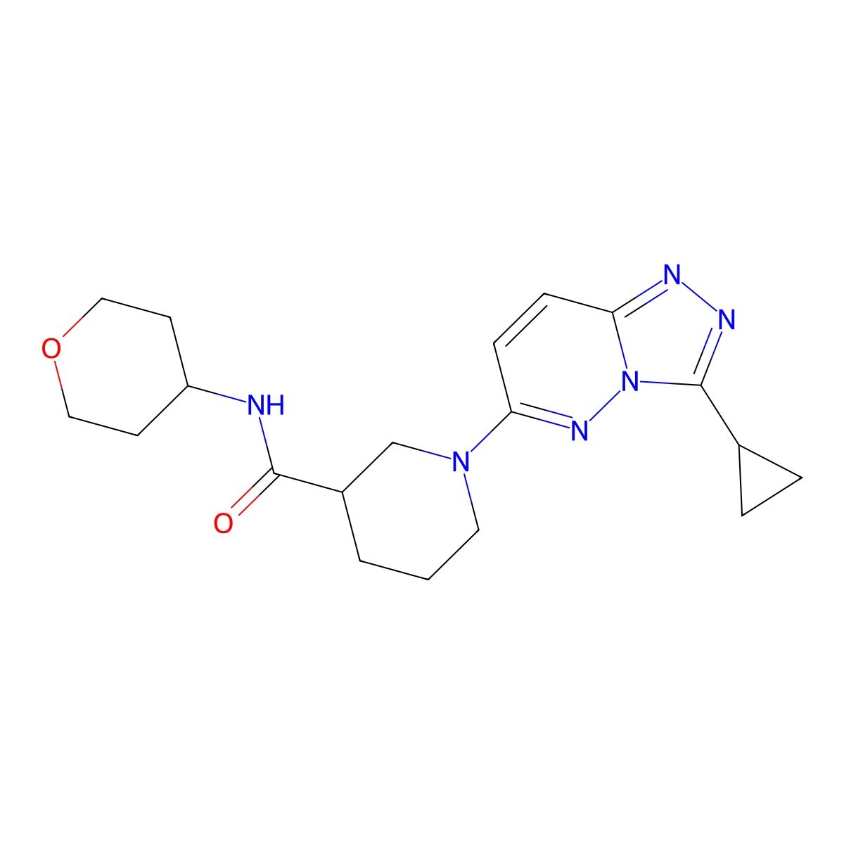 1-{3-cyclopropyl-[1,2,4]triazolo[4,3-b]pyridazin-6-yl}-N-(oxan-4-yl)piperidine-3-carboxamide molecular structure, CAS 2877666-55-0