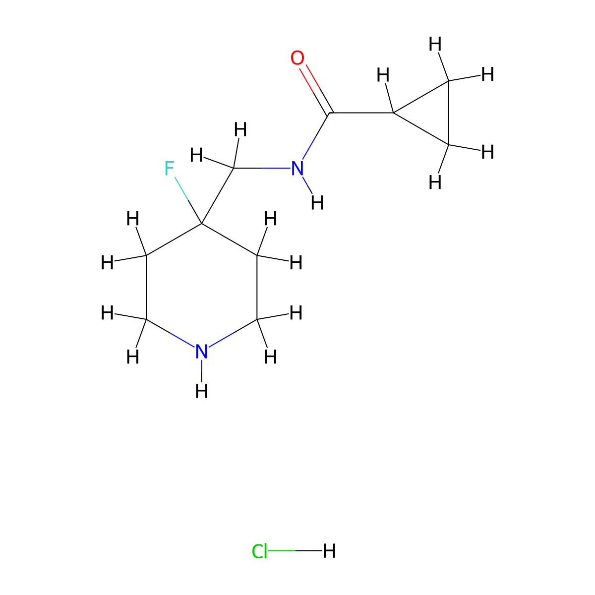 N-[(4-fluoropiperidin-4-yl)methyl]cyclopropanecarboxamide hydrochloride molecular structure, CAS 2877666-58-3