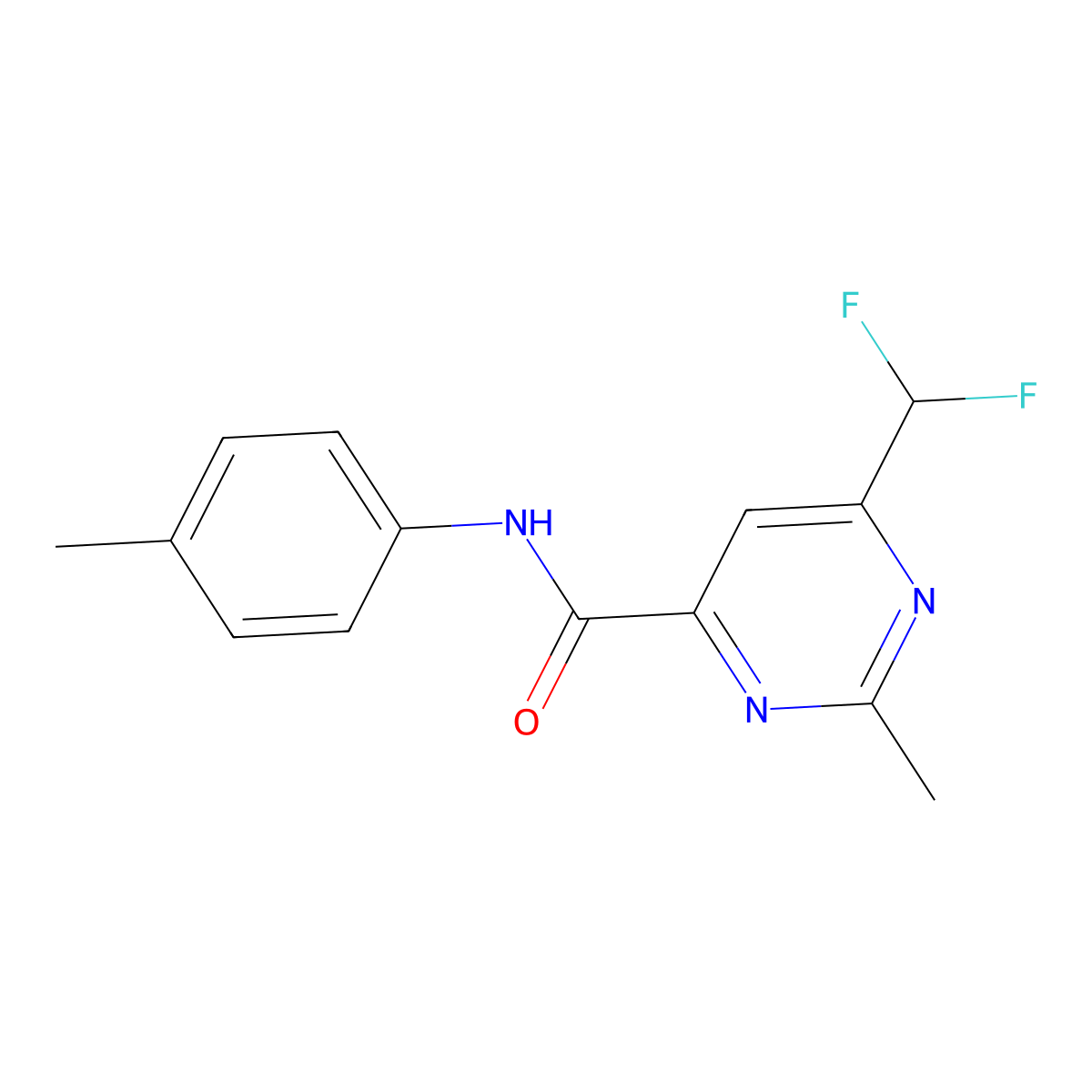 6-(difluoromethyl)-2-methyl-N-(4-methylphenyl)pyrimidine-4-carboxamide molecular structure, CAS 2877666-62-9
