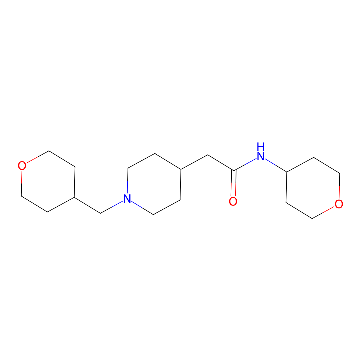 N-(oxan-4-yl)-2-{1-[(oxan-4-yl)methyl]piperidin-4-yl}acetamide molecular structure, CAS 2877666-63-0