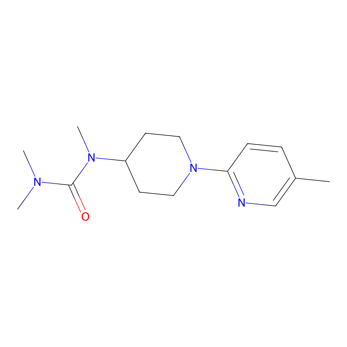 1,3,3-Trimethyl-1-[1-(5-methylpyridin-2-yl)piperidin-4-yl]urea molecular structure, CAS 2877666-64-1