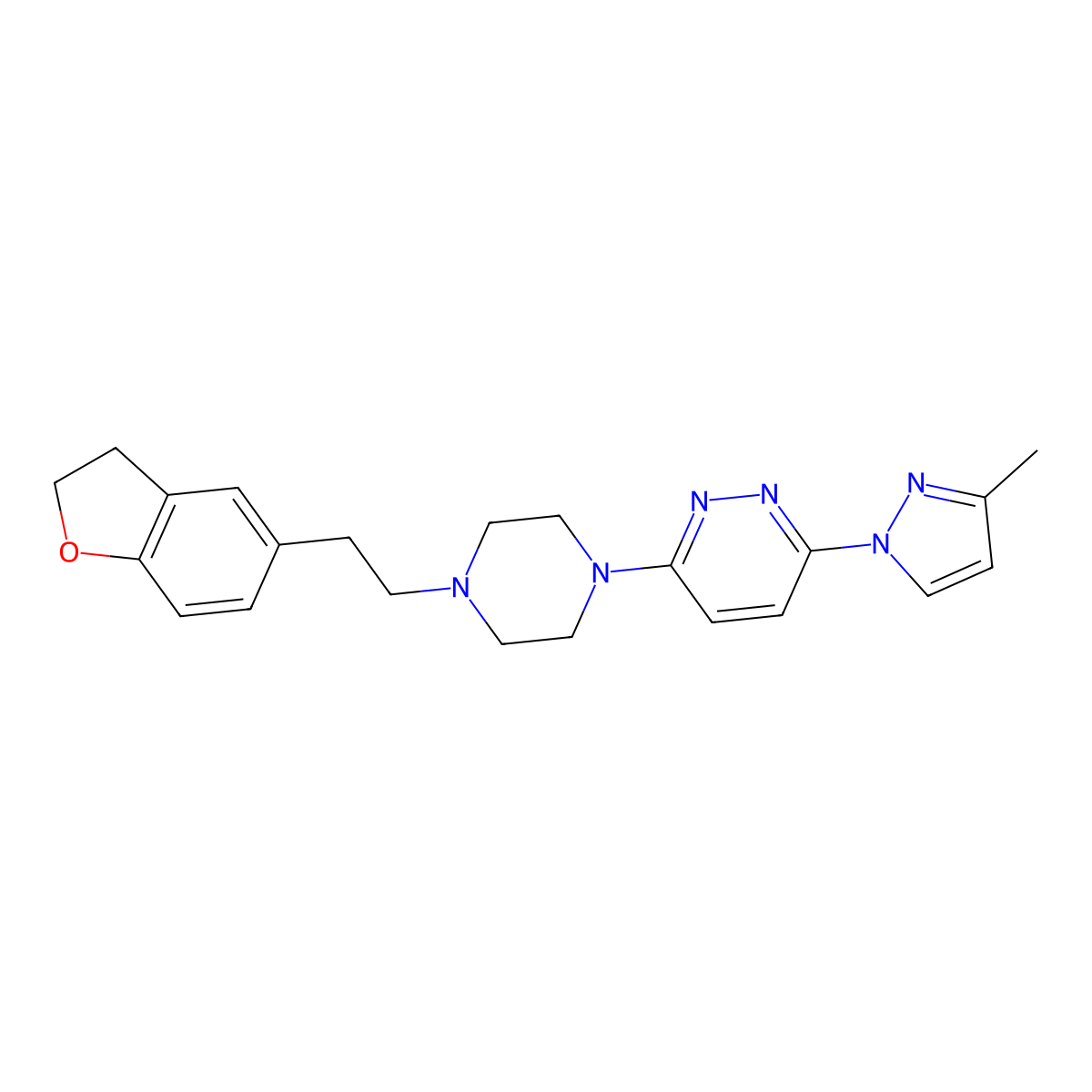 3-{4-[2-(2,3-dihydro-1-benzofuran-5-yl)ethyl]piperazin-1-yl}-6-(3-methyl-1H-pyrazol-1-yl)pyridazine molecular structure, CAS 2877666-65-2