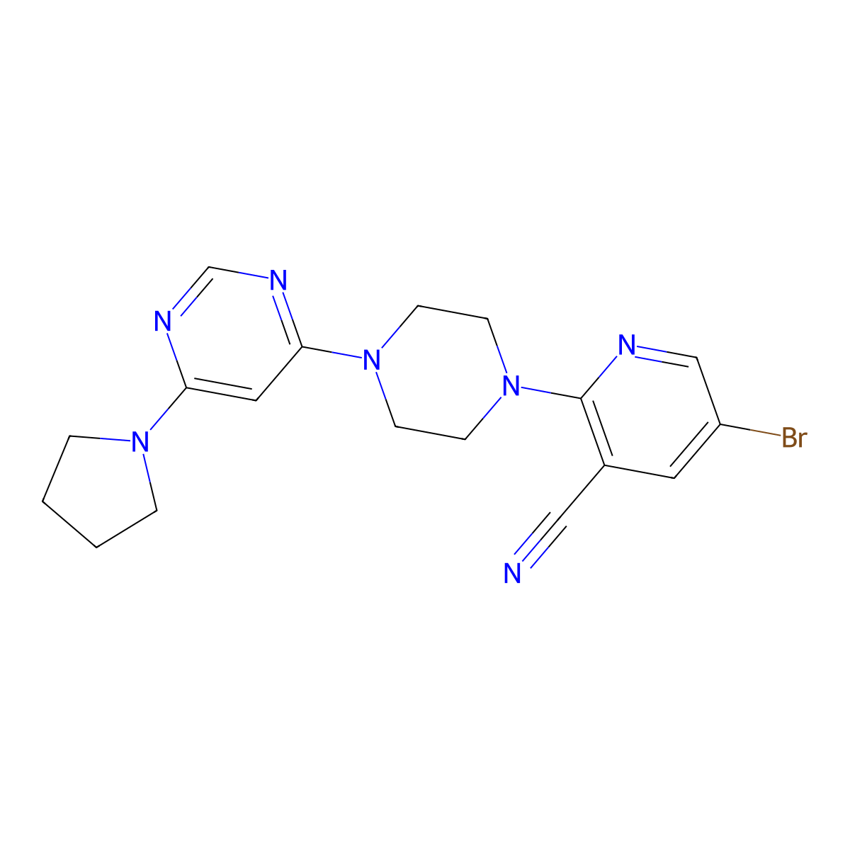 5-Bromo-2-{4-[6-(pyrrolidin-1-yl)pyrimidin-4-yl]piperazin-1-yl}pyridine-3-carbonitrile molecular structure, CAS 2877666-67-4
