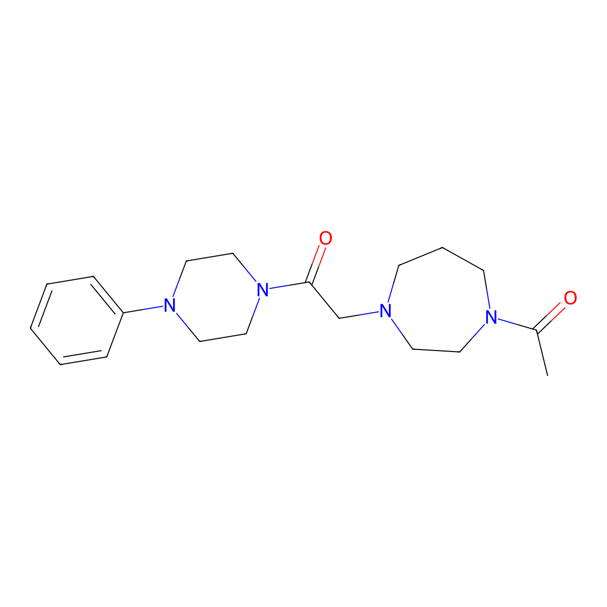 2-(4-Acetyl-1,4-diazepan-1-yl)-1-(4-phenylpiperazin-1-yl)ethan-1-one molecular structure, CAS 2877666-75-4