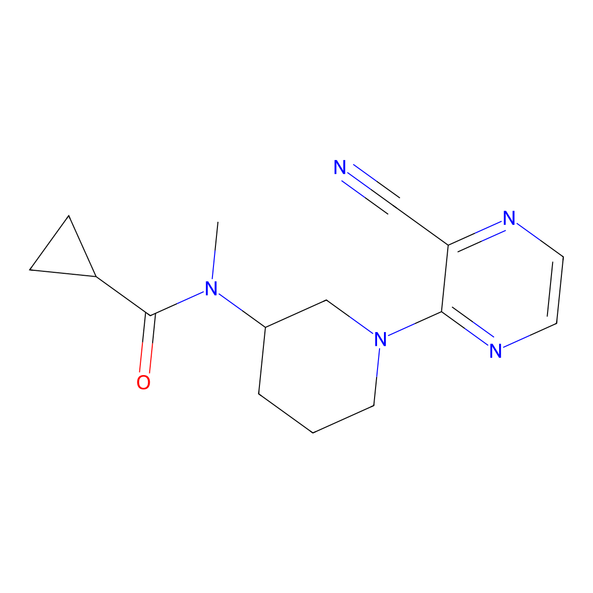 N-[1-(3-cyanopyrazin-2-yl)piperidin-3-yl]-N-methylcyclopropanecarboxamide molecular structure, CAS 2877666-79-8