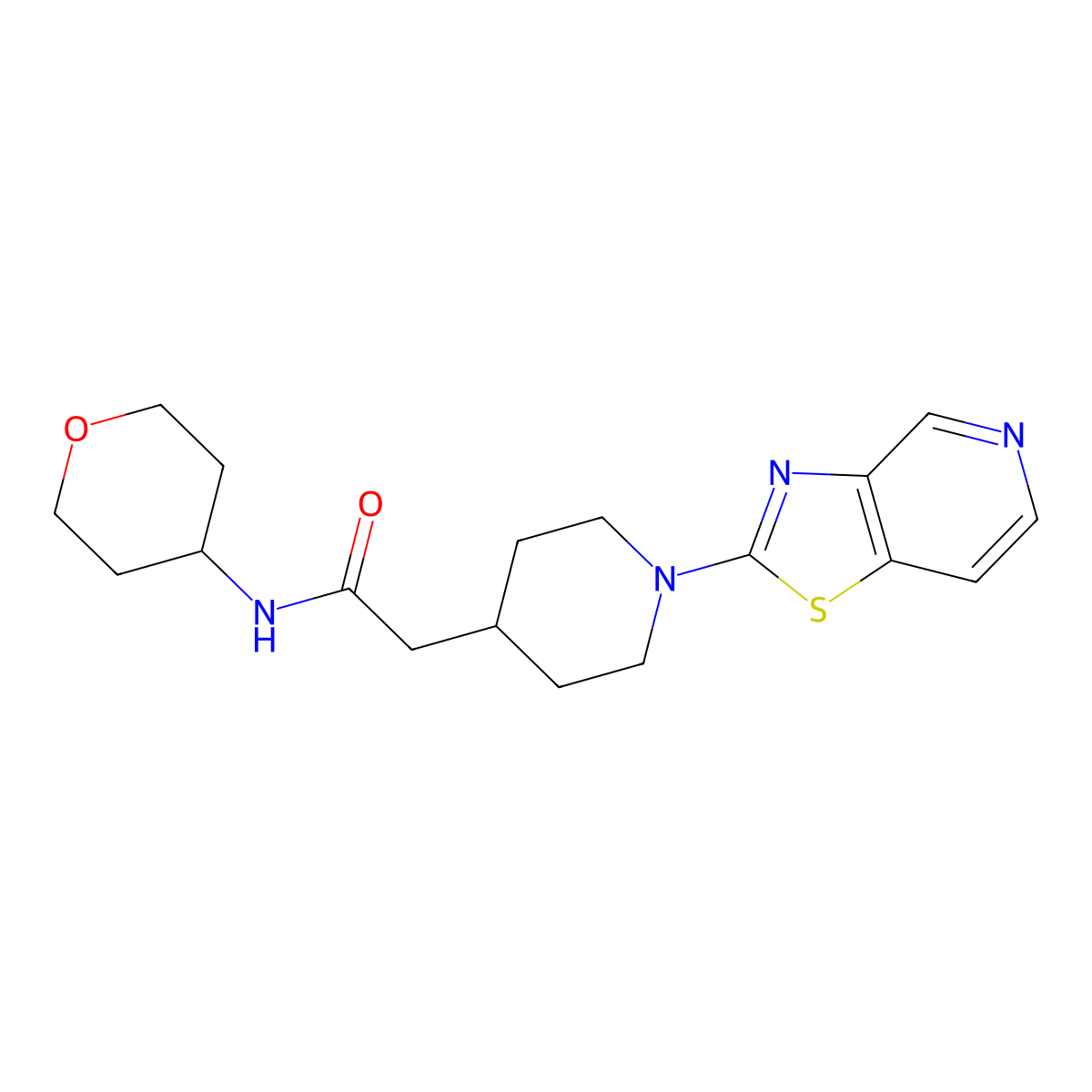 N-(oxan-4-yl)-2-(1-{[1,3]thiazolo[4,5-c]pyridin-2-yl}piperidin-4-yl)acetamide molecular structure, CAS 2877666-81-2