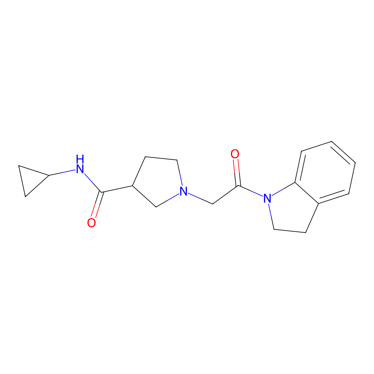 N-cyclopropyl-1-[2-(2,3-dihydro-1H-indol-1-yl)-2-oxoethyl]pyrrolidine-3-carboxamide molecular structure, CAS 2877666-82-3