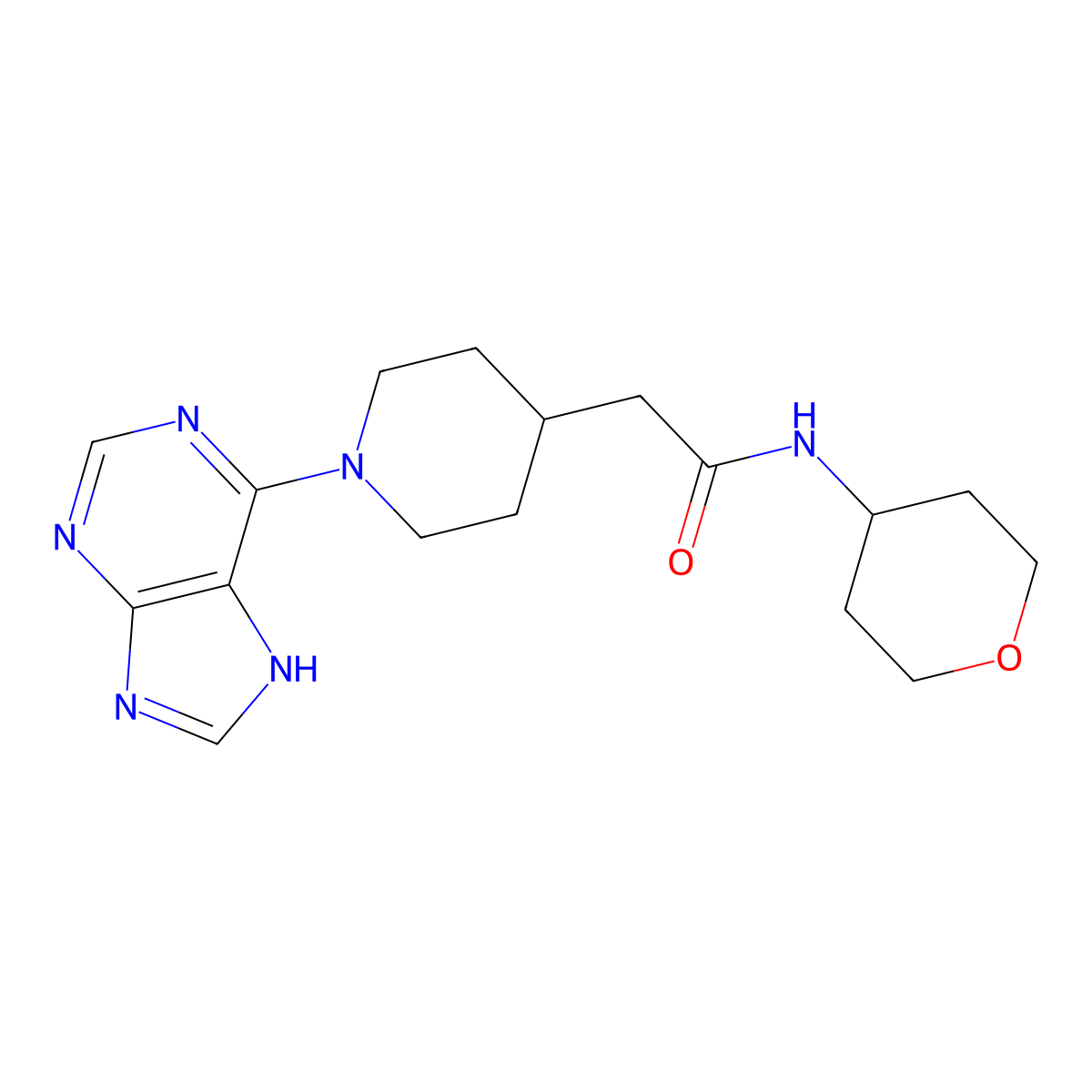 N-(oxan-4-yl)-2-[1-(9H-purin-6-yl)piperidin-4-yl]acetamide molecular structure, CAS 2877666-84-5
