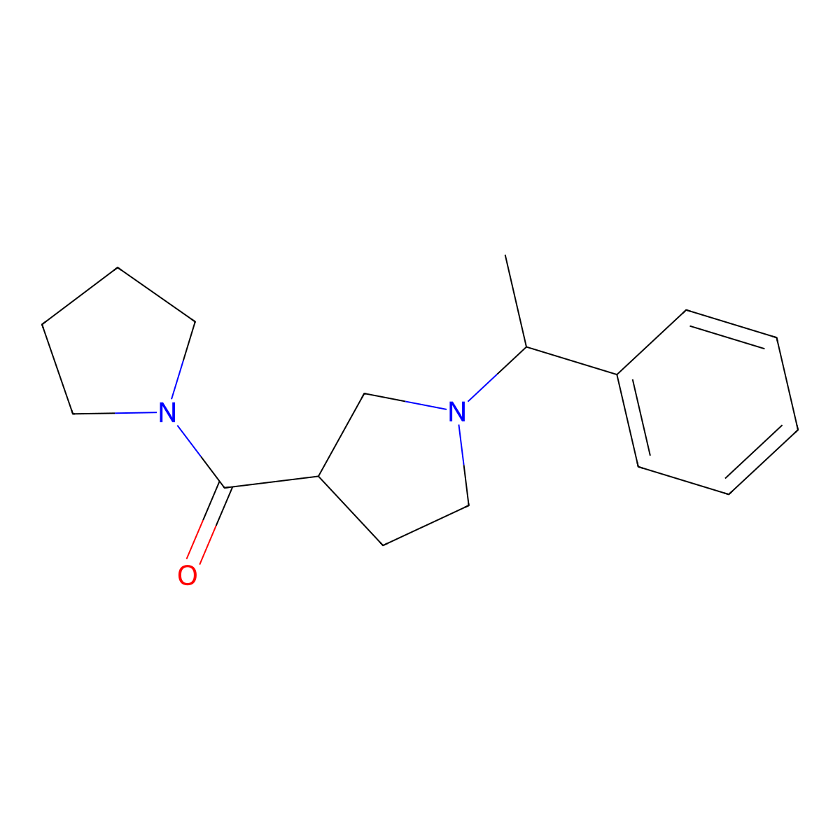 1-(1-Phenylethyl)-3-(pyrrolidine-1-carbonyl)pyrrolidine molecular structure, CAS 2877666-86-7