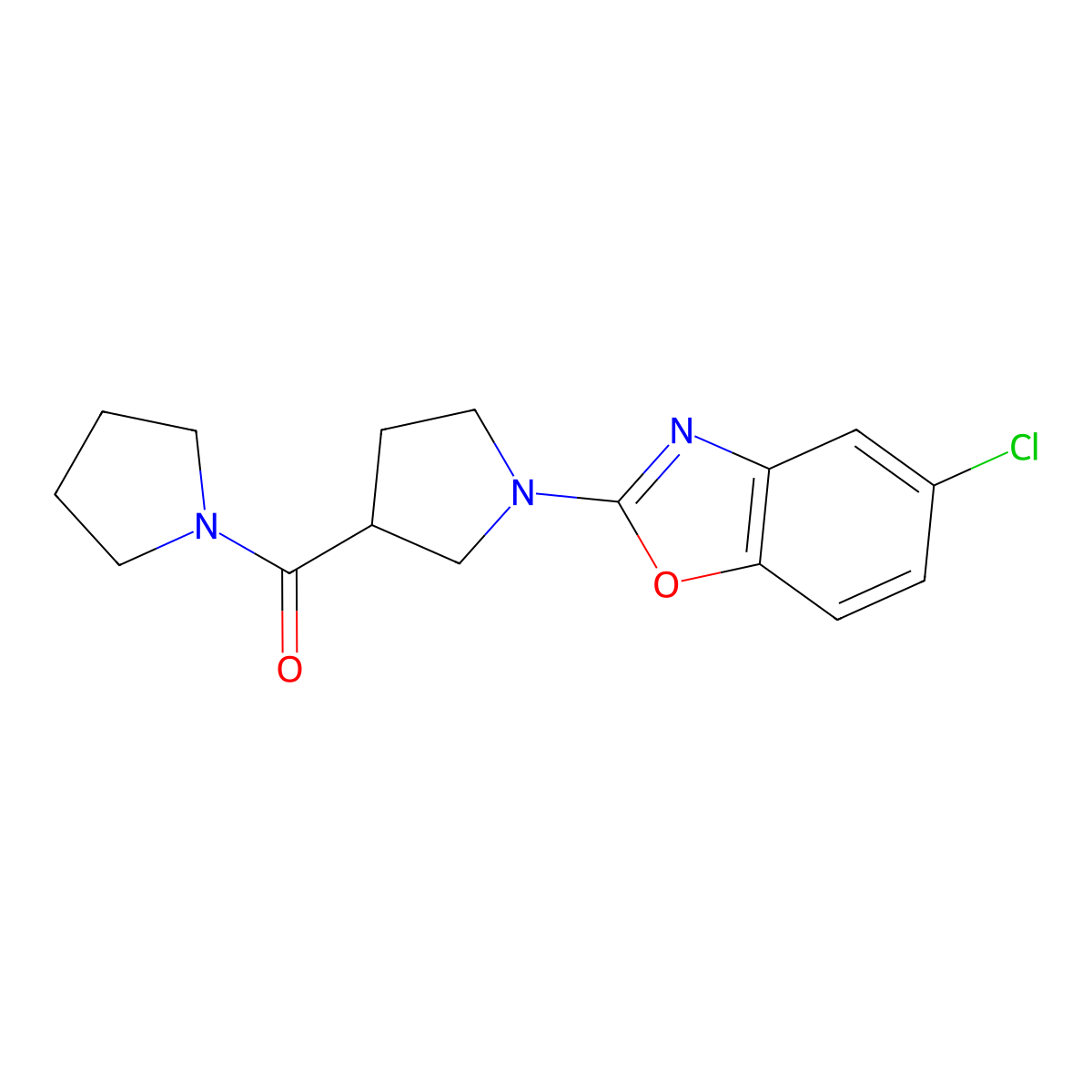 5-Chloro-2-[3-(pyrrolidine-1-carbonyl)pyrrolidin-1-yl]-1,3-benzoxazole molecular structure, CAS 2877666-88-9