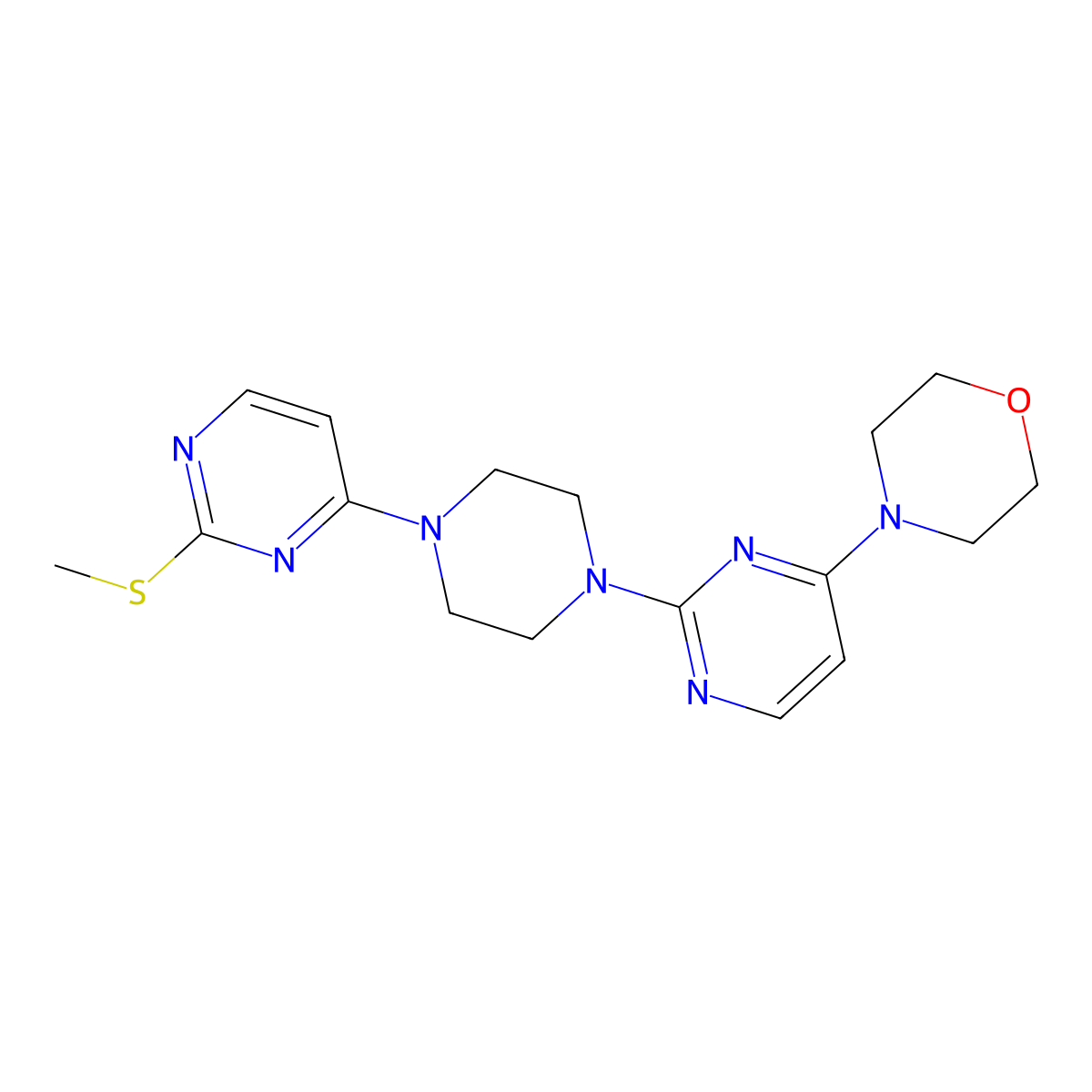 4-(2-{4-[2-(Methylsulfanyl)pyrimidin-4-yl]piperazin-1-yl}pyrimidin-4-yl)morpholine molecular structure, CAS 2877666-89-0