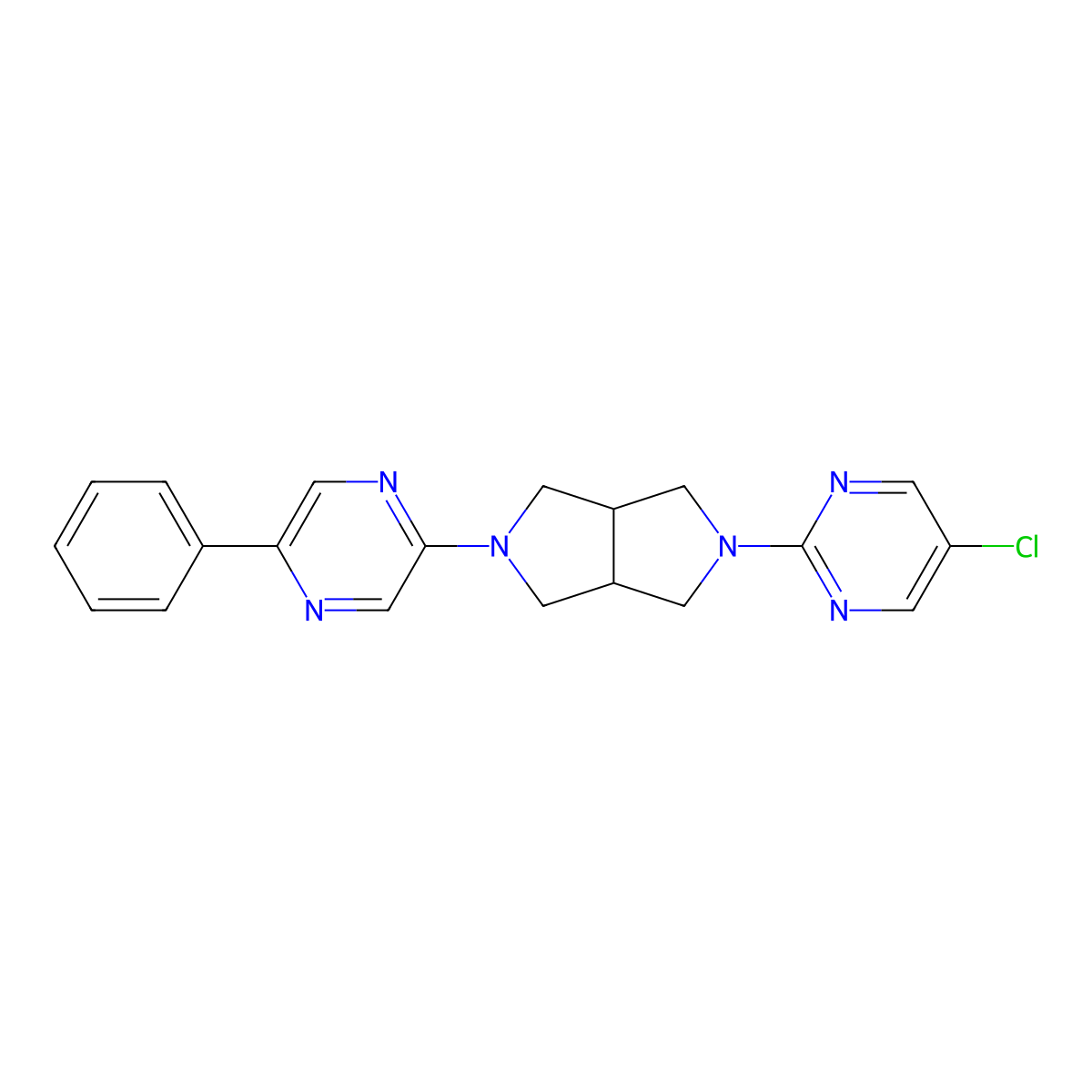 2-[5-(5-Chloropyrimidin-2-yl)-octahydropyrrolo[3,4-c]pyrrol-2-yl]-5-phenylpyrazine molecular structure, CAS 2877666-92-5