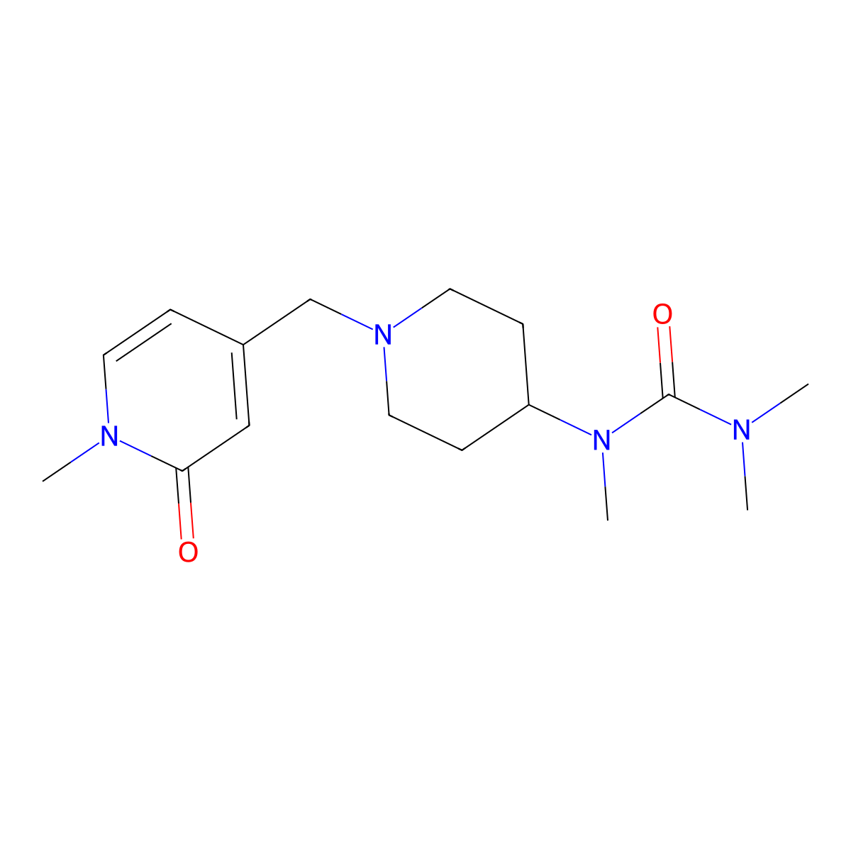 1,3,3-Trimethyl-1-{1-[(1-methyl-2-oxo-1,2-dihydropyridin-4-yl)methyl]piperidin-4-yl}urea molecular structure, CAS 2877666-94-7