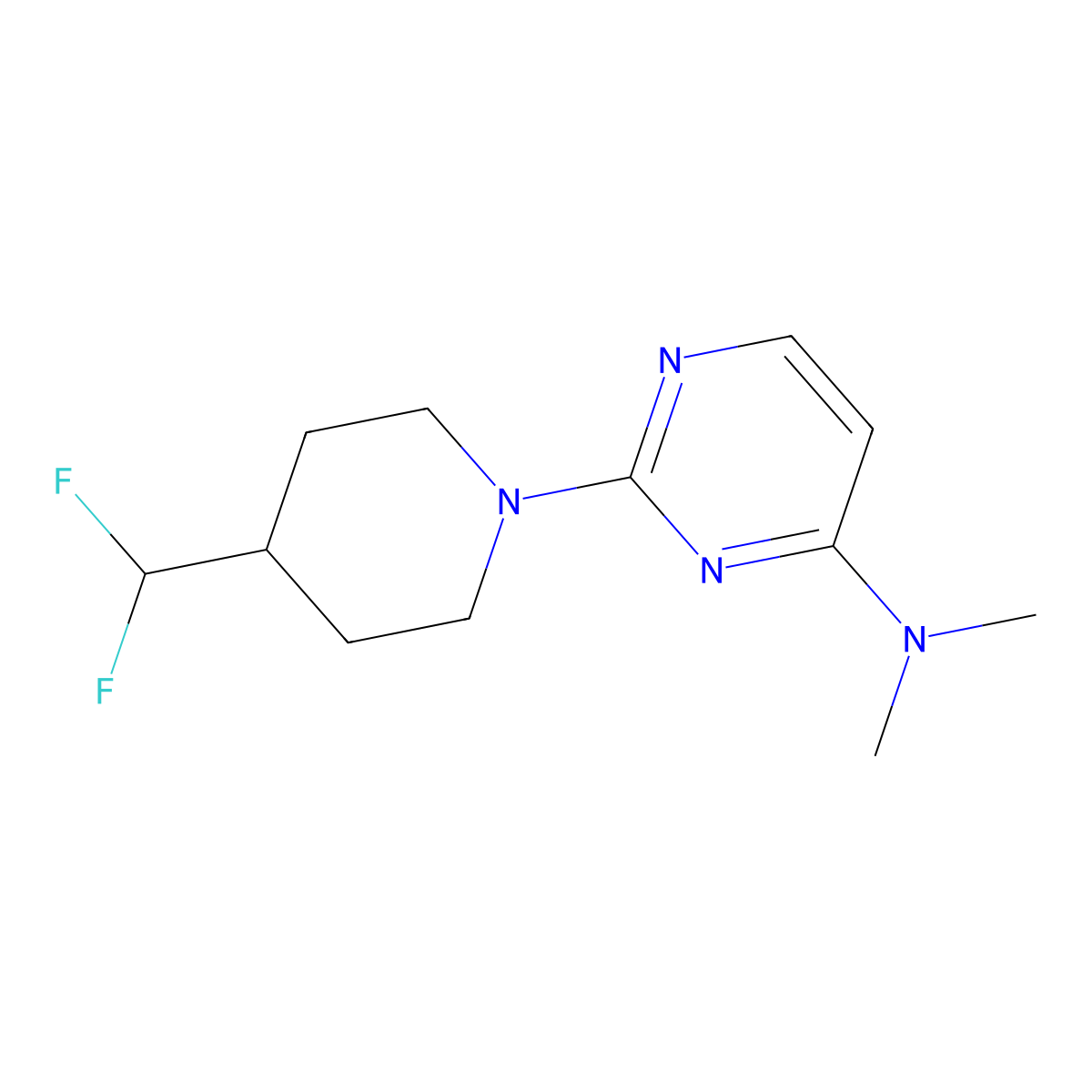 2-[4-(difluoromethyl)piperidin-1-yl]-N,N-dimethylpyrimidin-4-amine molecular structure, CAS 2877666-95-8