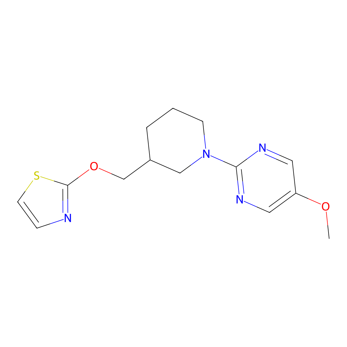 5-Methoxy-2-{3-[(1,3-thiazol-2-yloxy)methyl]piperidin-1-yl}pyrimidine molecular structure, CAS 2877666-96-9