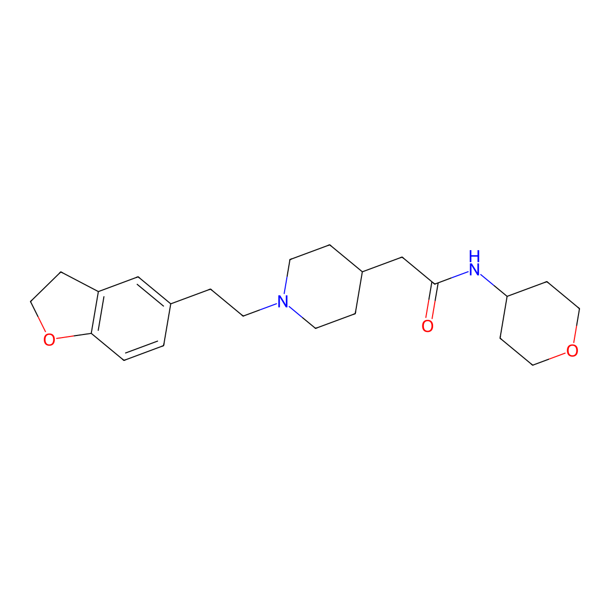 2-{1-[2-(2,3-dihydro-1-benzofuran-5-yl)ethyl]piperidin-4-yl}-N-(oxan-4-yl)acetamide molecular structure, CAS 2877667-01-9