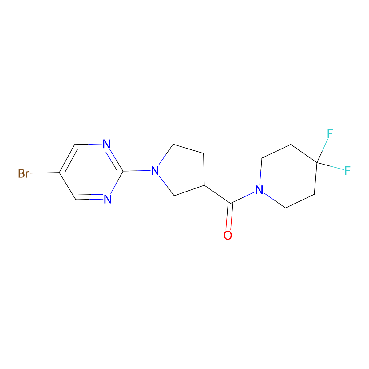 5-Bromo-2-[3-(4,4-difluoropiperidine-1-carbonyl)pyrrolidin-1-yl]pyrimidine molecular structure, CAS 2877667-03-1