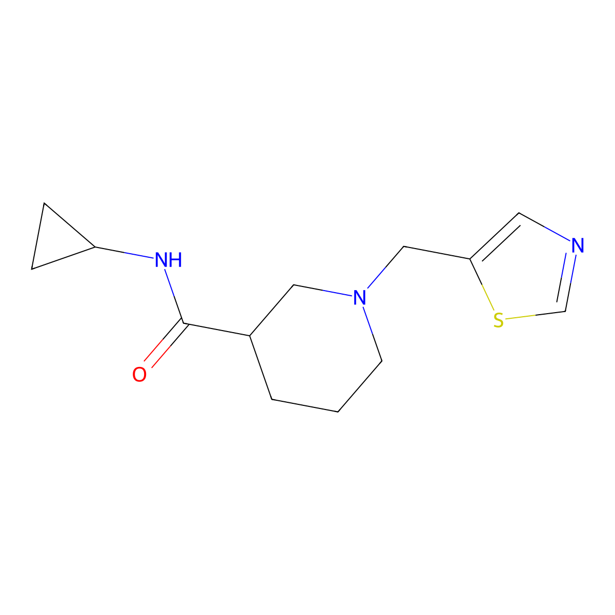 N-cyclopropyl-1-[(1,3-thiazol-5-yl)methyl]piperidine-3-carboxamide molecular structure, CAS 2877667-05-3
